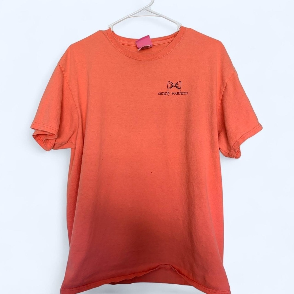 Simply Southern Cow Raised in the Country Graphic T-Shirt Coral Orange Large